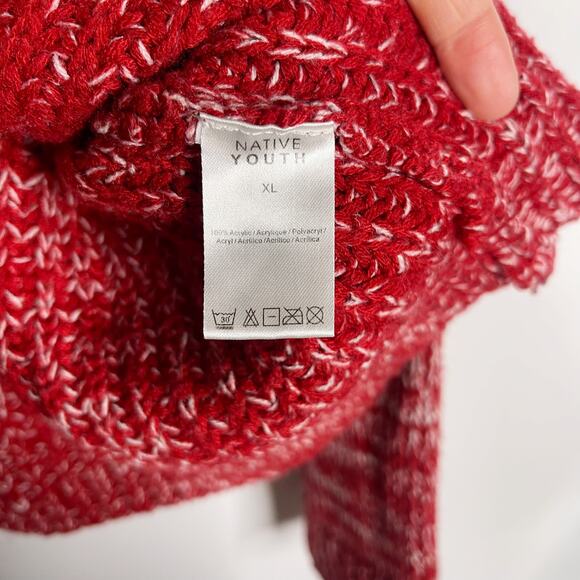 Native Youth Mens XLarge XL Red Contrast Sleeve Pullover Sweater Crew Neck Marl - Picture 8 of 10